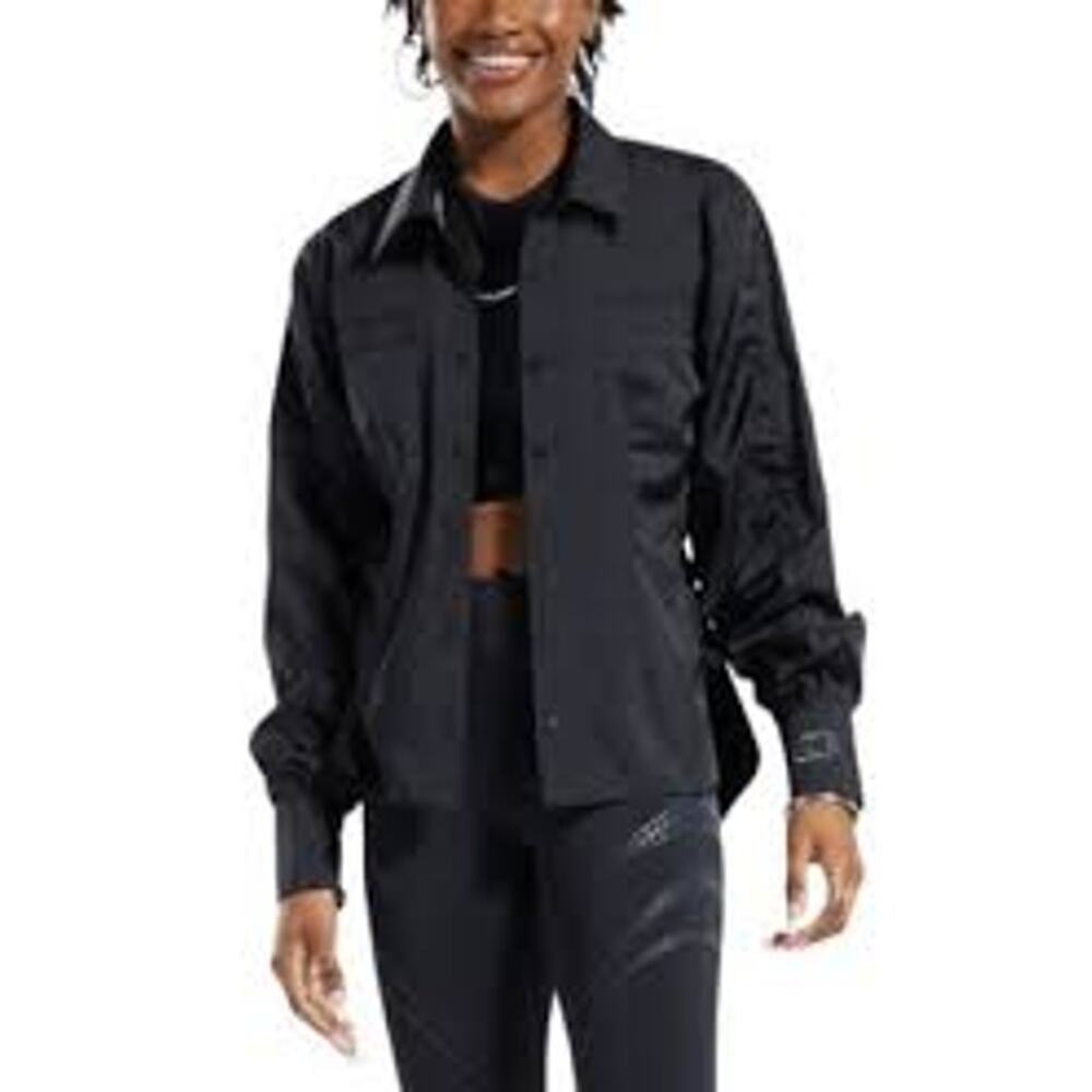 Reebok‎ x Cardi B collab Black Long-Sleeve button up shirt with cut outs - XS